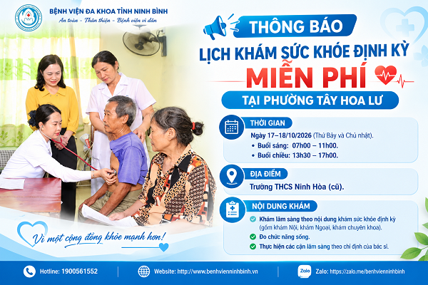 THÔNG BÁO LỊCH KHÁM SỨC KHỎE ĐỊNH KỲ MIỄN PHÍ TẠI PHƯỜNG TÂY HOA LƯ.