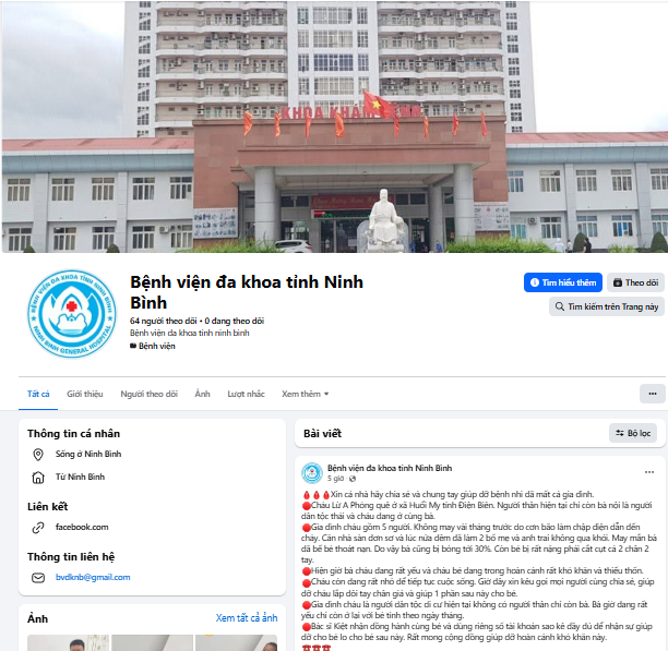 CẢNH BÁO KHẨN CẤP: PHÁT HIỆN TRANG FACEBOOK GIẢ MẠO BỆNH VIỆN ĐA KHOA TỈNH NINH BÌNH ĐỂ LỪA ĐẢO TỪ THIỆN.