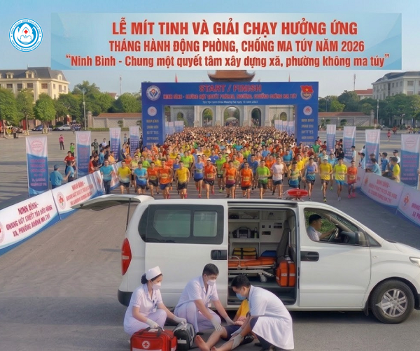 BỆNH VIỆN ĐA KHOA TỈNH NINH BÌNH SẴN SÀNG CÔNG TÁC CẤP CỨU LƯU ĐỘNG, ĐẢM BẢO AN TOÀN Y TẾ PHỤC VỤ LỄ MÍT TINH VÀ GIẢI CHẠY HƯỞNG ỨNG THÁNG HÀNH ĐỘNG PHÒNG, CHỐNG MA TÚY NĂM 2026.